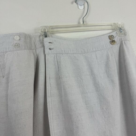 Vintage Cherokee Linen Cotton Lagenlook Casual Midi Wrap Skirt Cream 8 Small - Picture 14 of 15